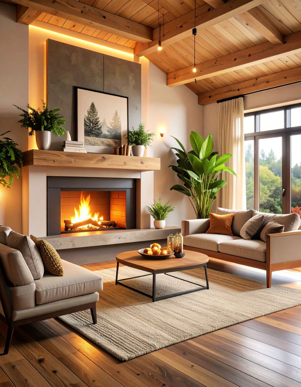 Floating Wood Shelf Fireplace