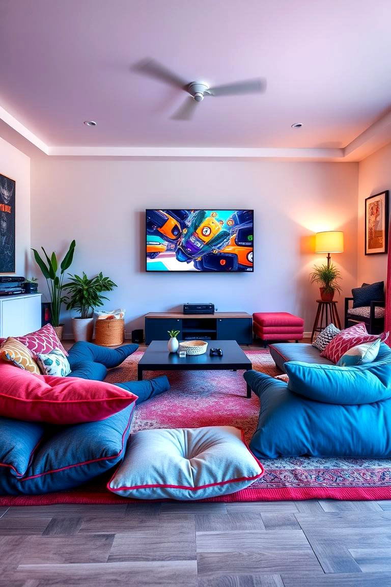 Floor Cushions for Relaxed Gaming - 25 Game Room Ideas