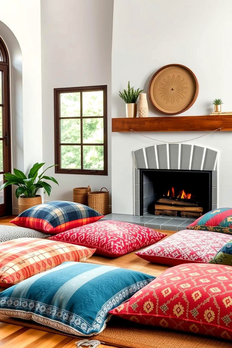 Floor Cushions for a Relaxed Informal Vibe - 25 Fireplace Seating Ideas