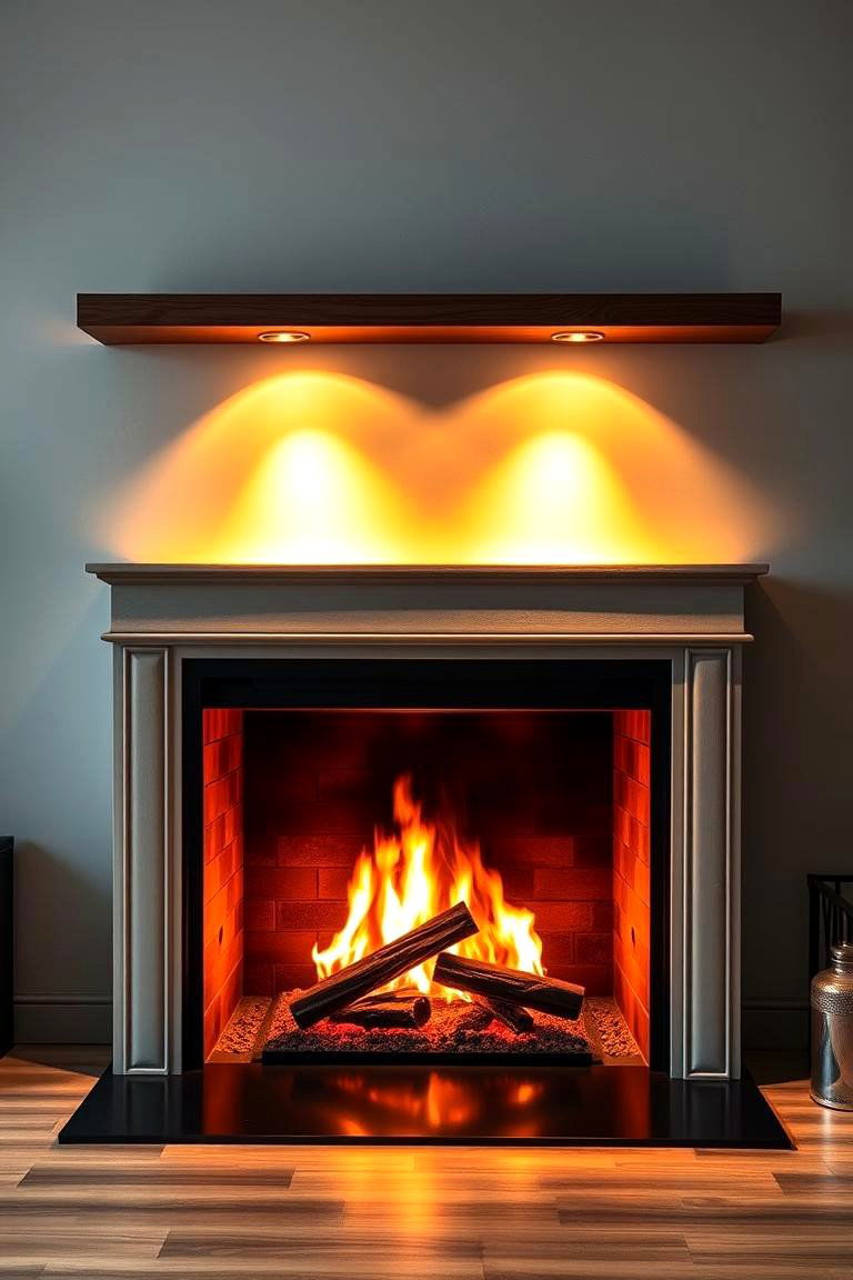 Floor mounted Spotlights for Ground Level Focus - 25 Fireplace Lighting Ideas