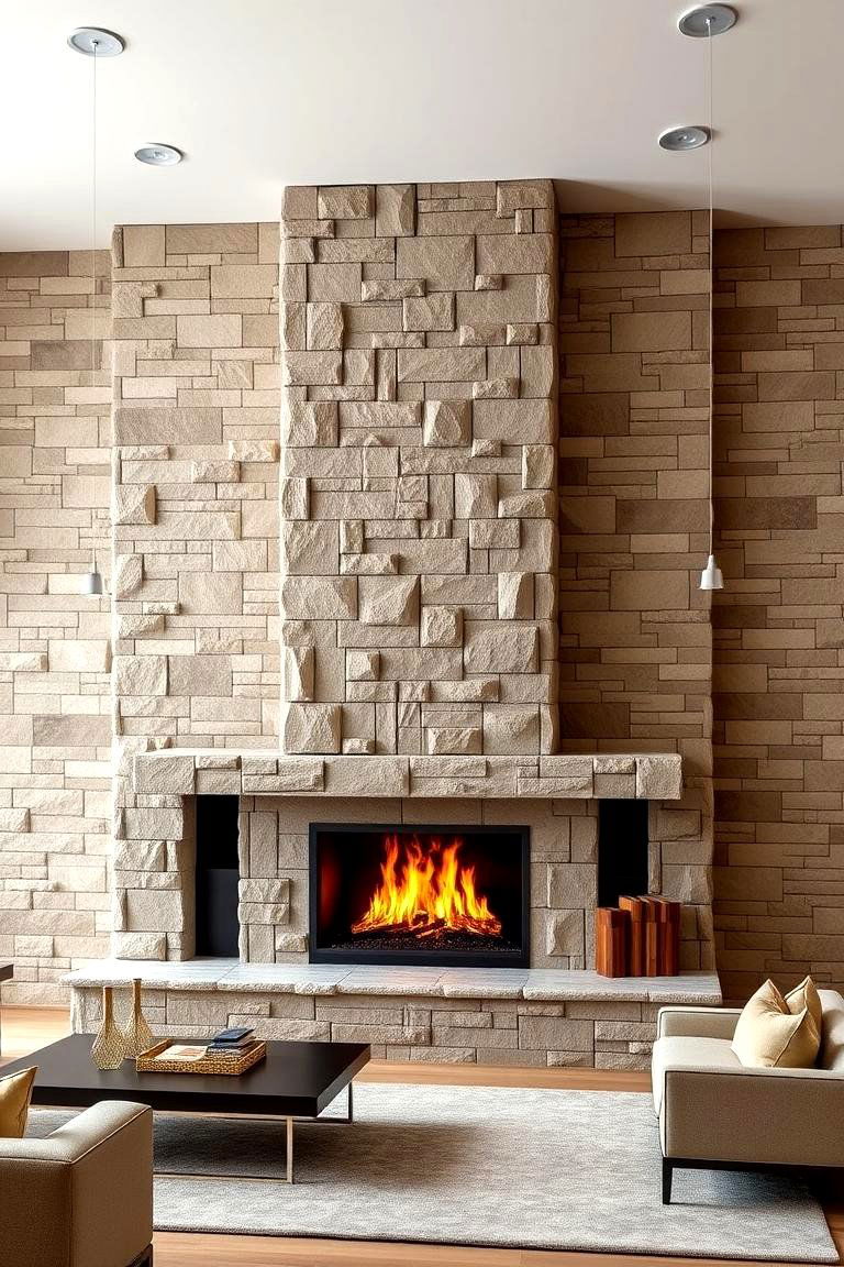 Floor to Ceiling Stone Fireplace Wall for Grandeur - 25 Fireplace Wall Ideas