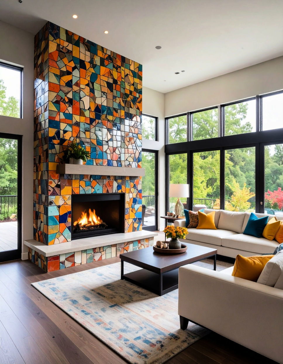 Floor to Ceiling Tile for Artistic Expression Two story Fireplace Ideas