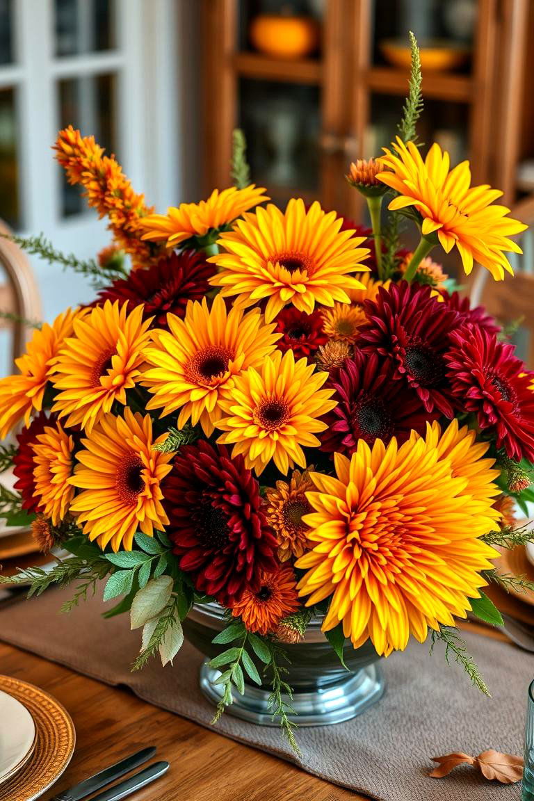 Floral Arrangement with Fall Blooms - 25 Thanksgiving Centerpiece Ideas