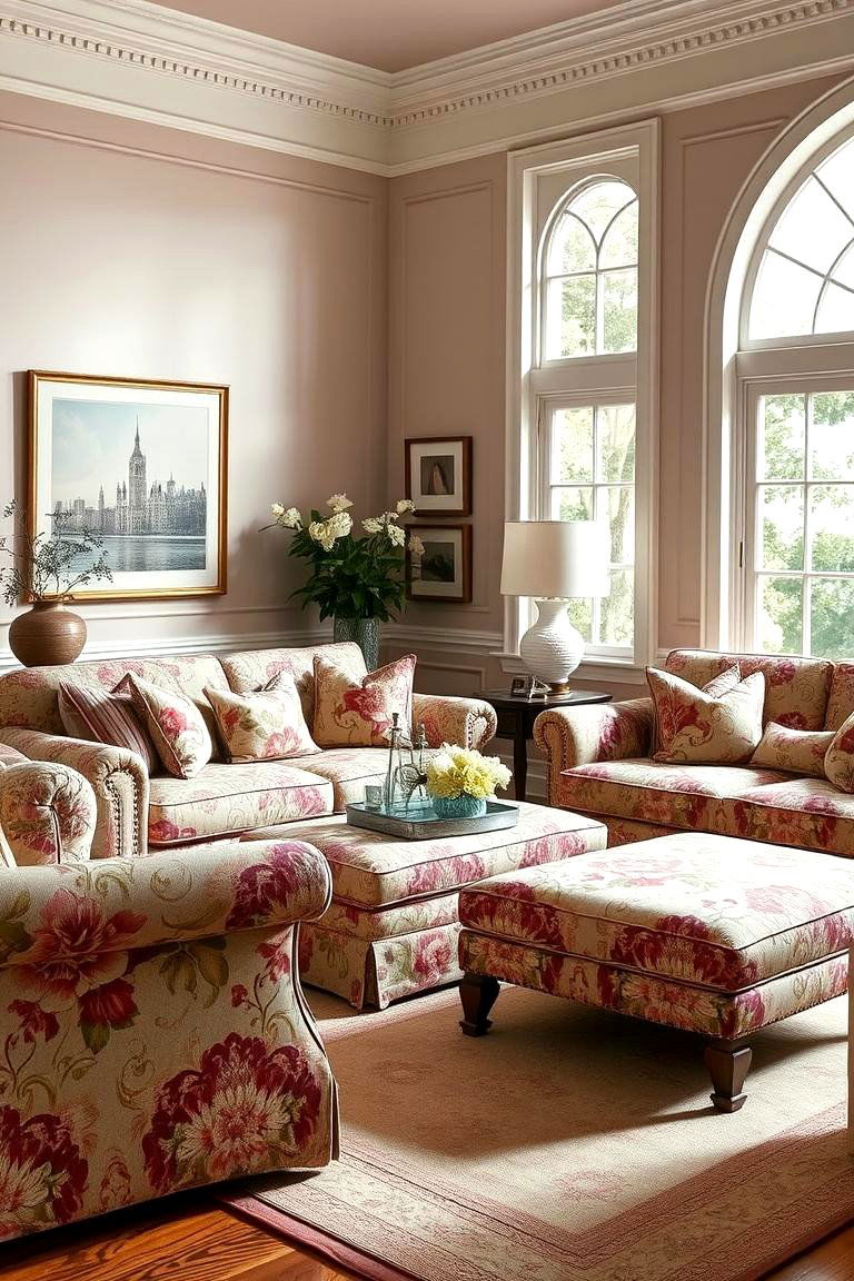 Floral Motif Upholstery for Soft Sophistication - 25 Chinoiserie Living Room Ideas