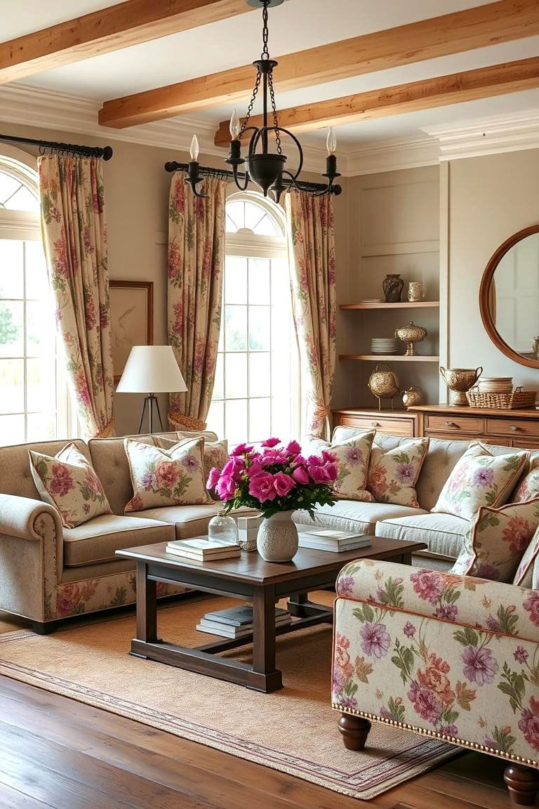 Floral Patterns for Soft Romantic Vibes - 25 French Country Living Room Ideas