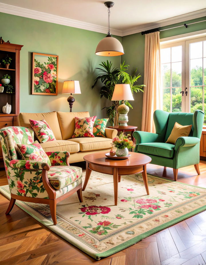 Floral Upholstery Vintage Living Room Ideas