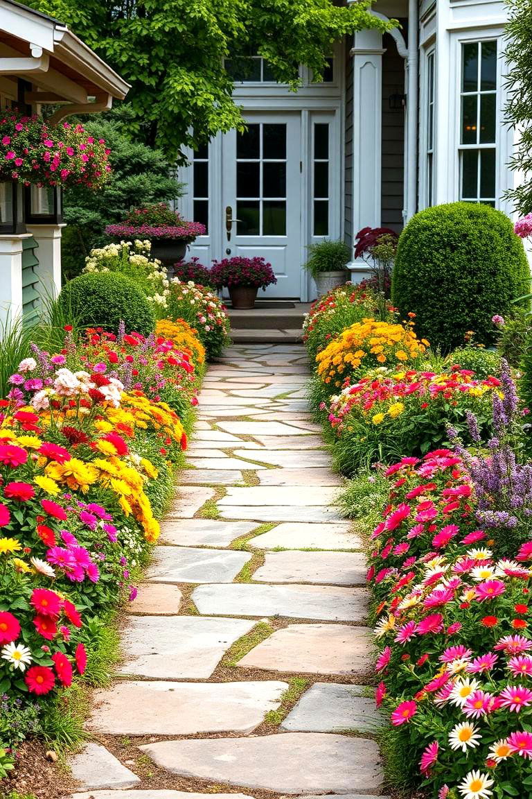 Flower Lined Walkways for Colorful Appeal - 25 Front Walkway Ideas