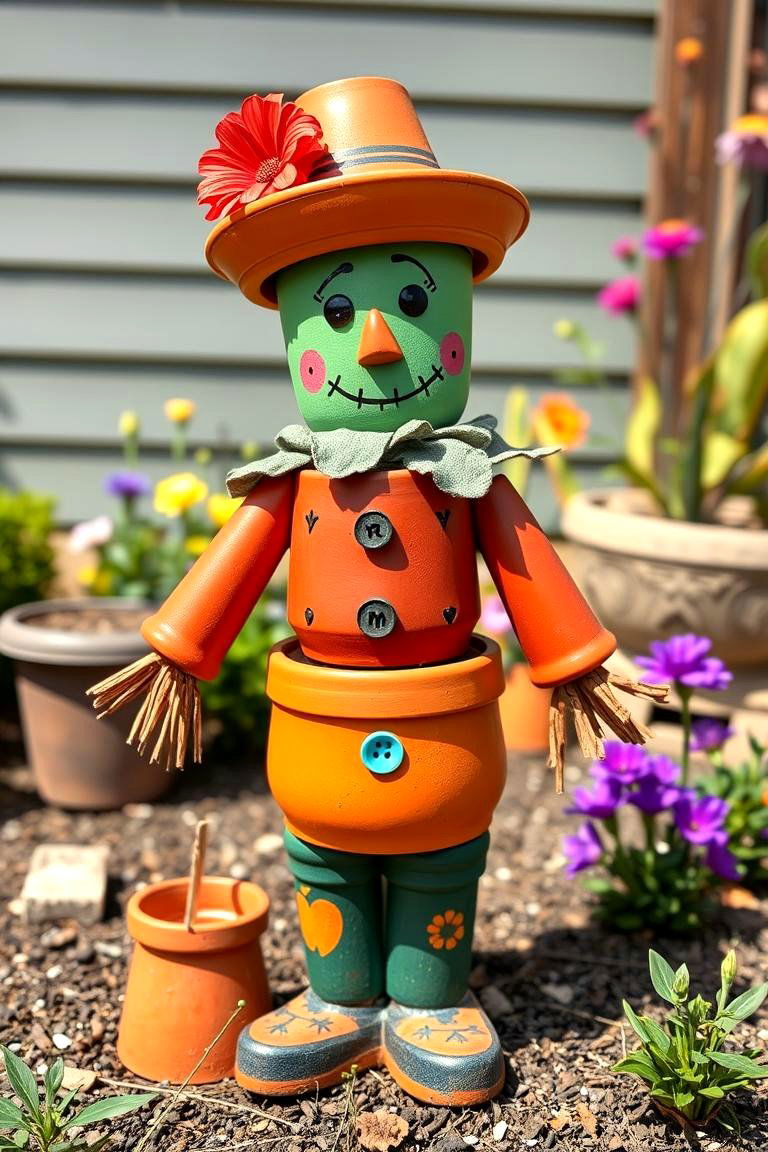 Flower Pot Scarecrow - 25 Garden Scarecrow Ideas
