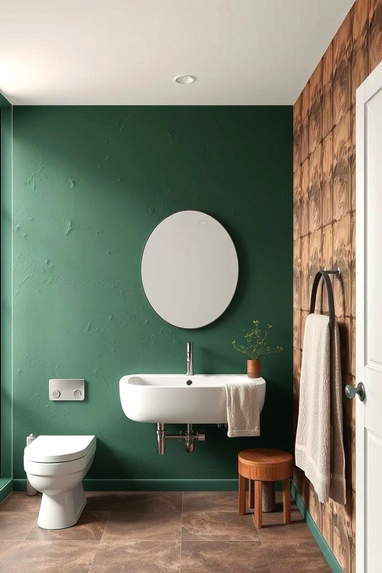 Forest Green Accent Wall with Textured Finish - 25 Forest Green Bathroom Ideas