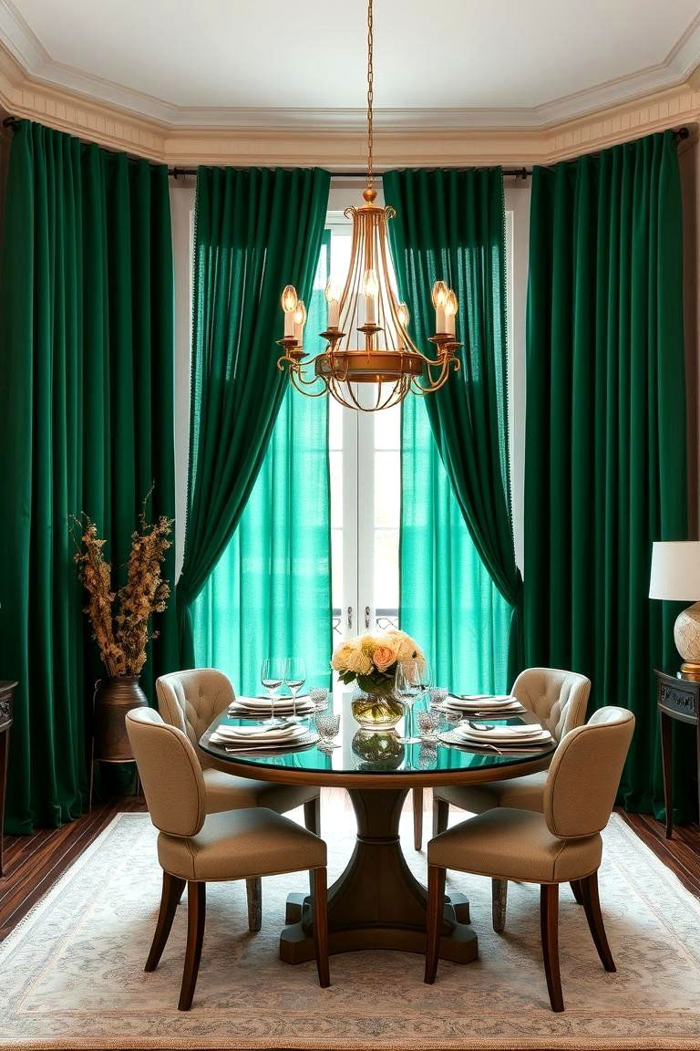Forest Green Curtains for an Elegant Touch - 25 Green Dining Room Ideas