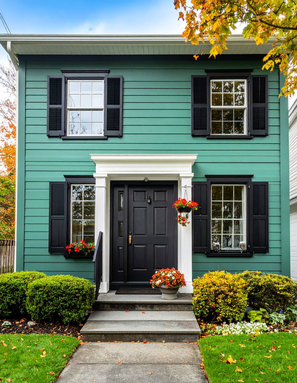 Forest Green House House Shutters and Trim