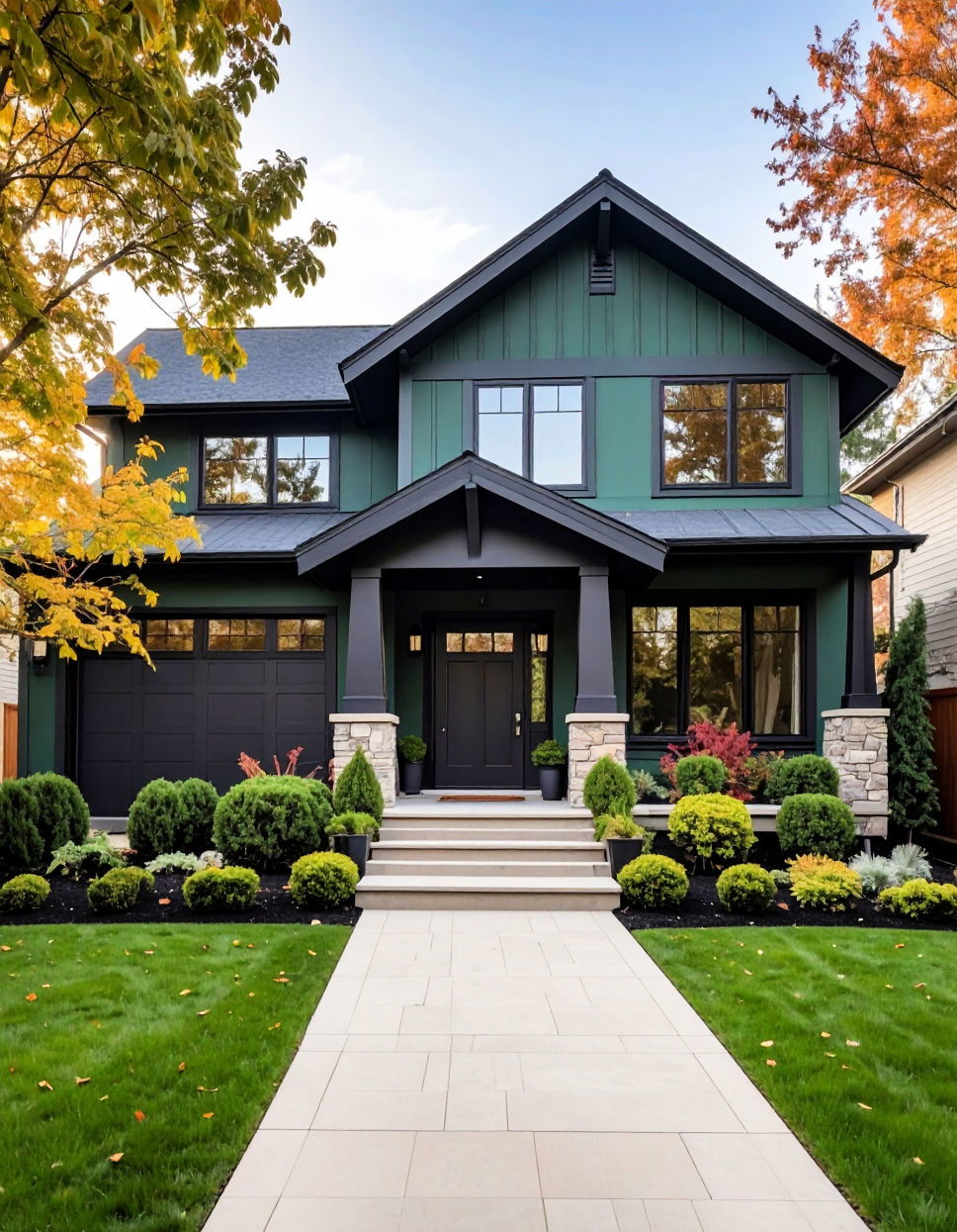 Forest Green House with Black Trim