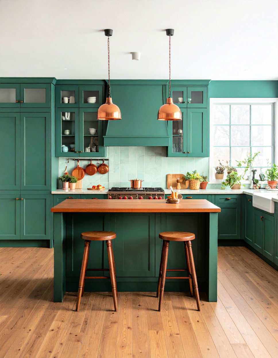 Forest Green Kitchen with a Touch of Terracotta