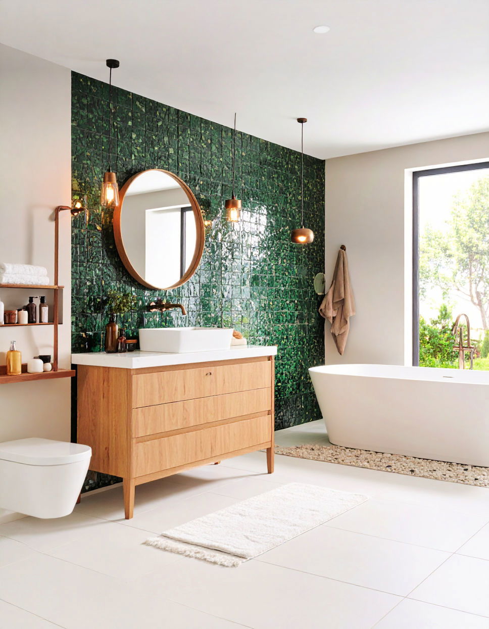 Forest Green Mosaic Tiles Bathroom