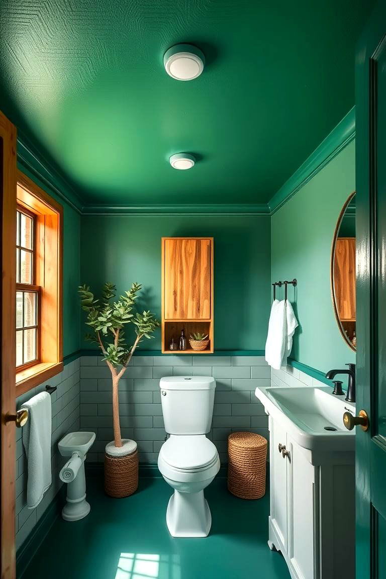 Forest Green Painted Ceiling for an Unexpected Touch - 25 Forest Green Bathroom Ideas