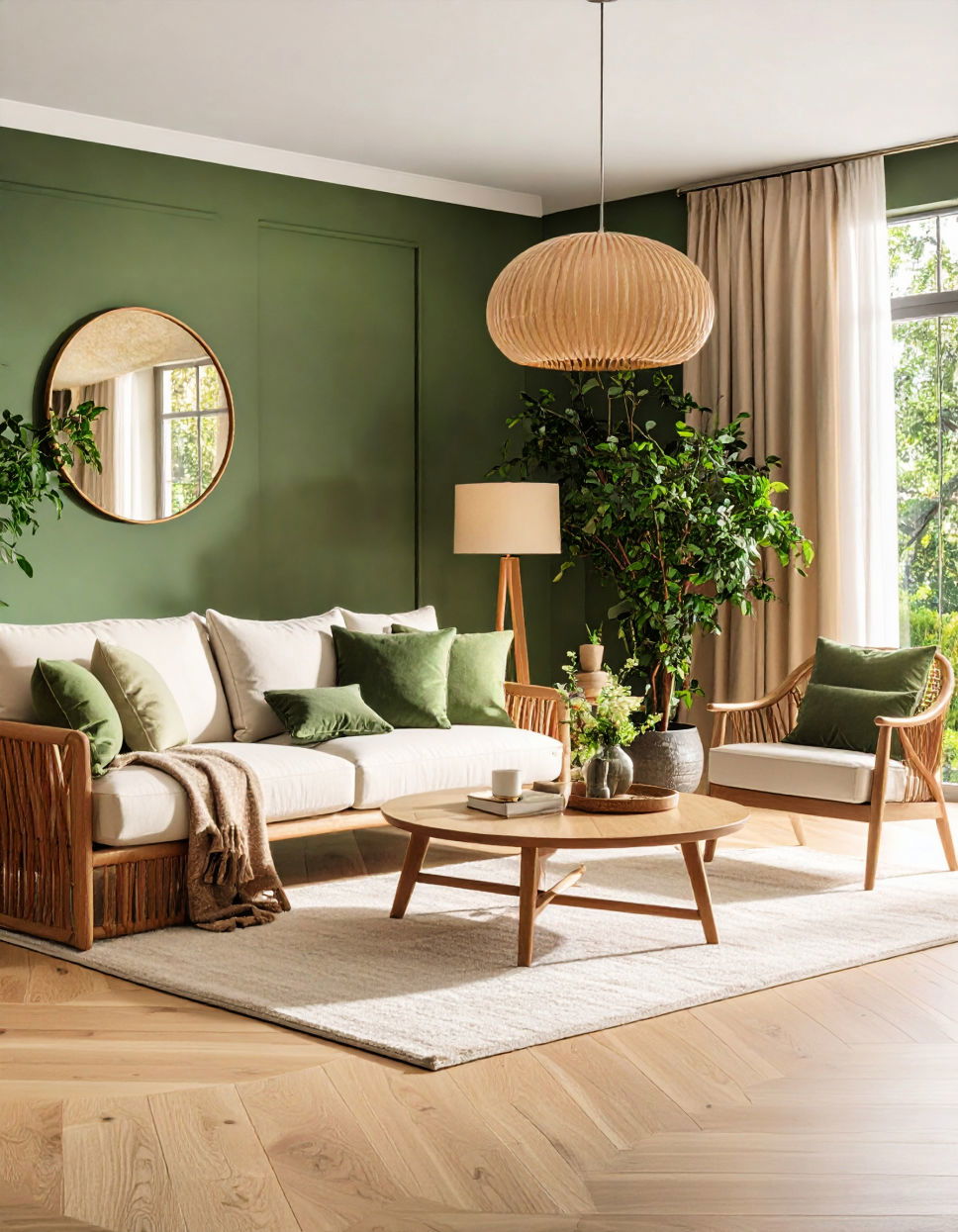 Forest Green and Cream for Natural Harmony Two Colour Combination for Living Room