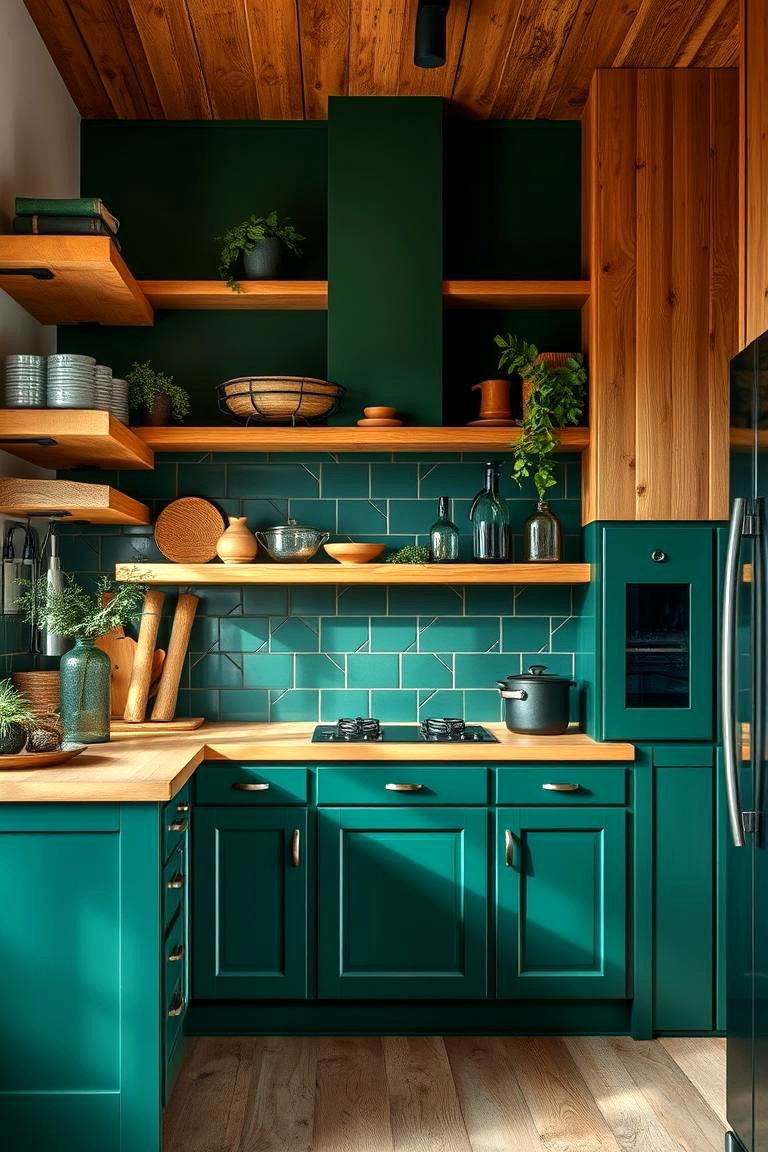 Forest Green and Natural Wood for a Rustic Touch - 25 Forest Green Kitchen Ideas