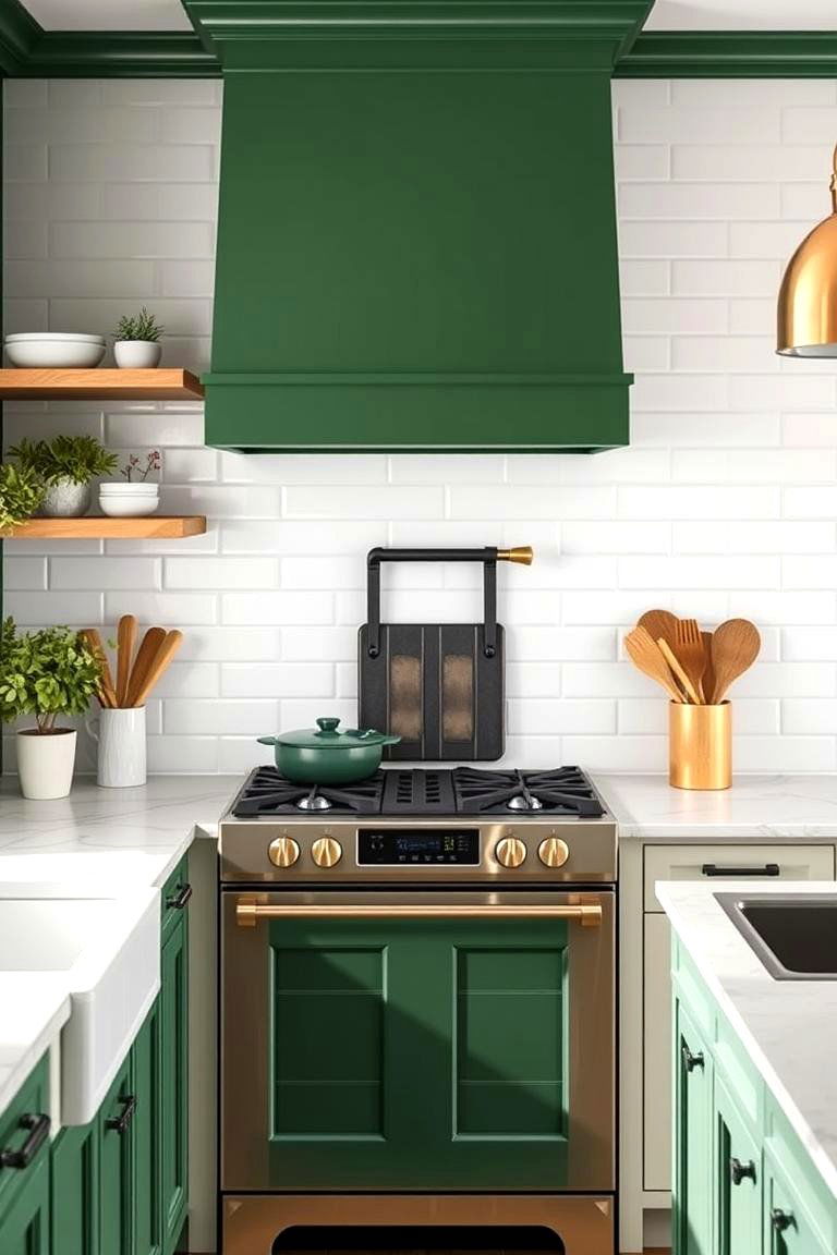 Forest Green and White Subway Tiles for a Clean Classic Look - 25 Forest Green Kitchen Ideas