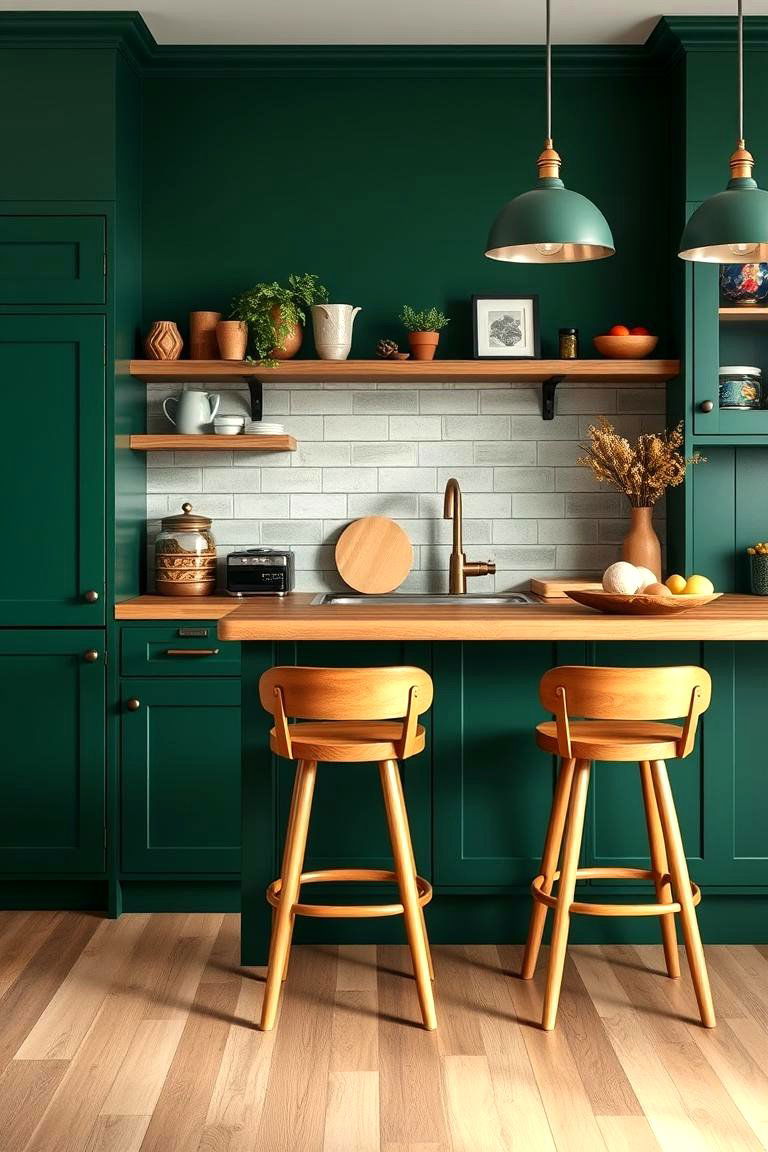 Forest Green and Wooden Accents for a Natural Vibe - 25 Forest Green Kitchen Ideas
