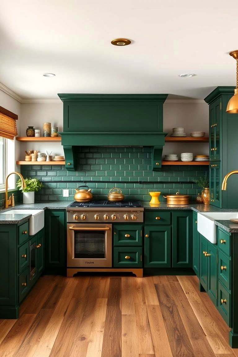 Forest Green with Brass Accents for an Antique Look - 25 Forest Green Kitchen Ideas