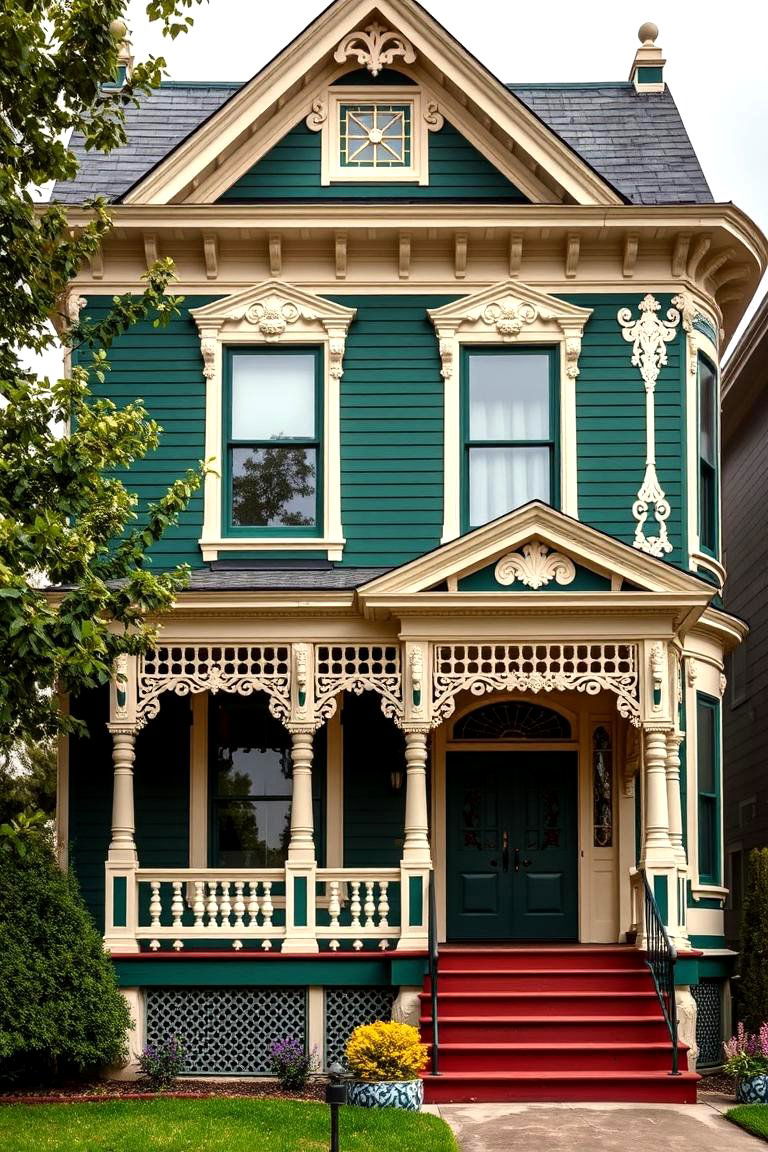Forest Green with Cream Trim - 25 Green Victorian House Colors