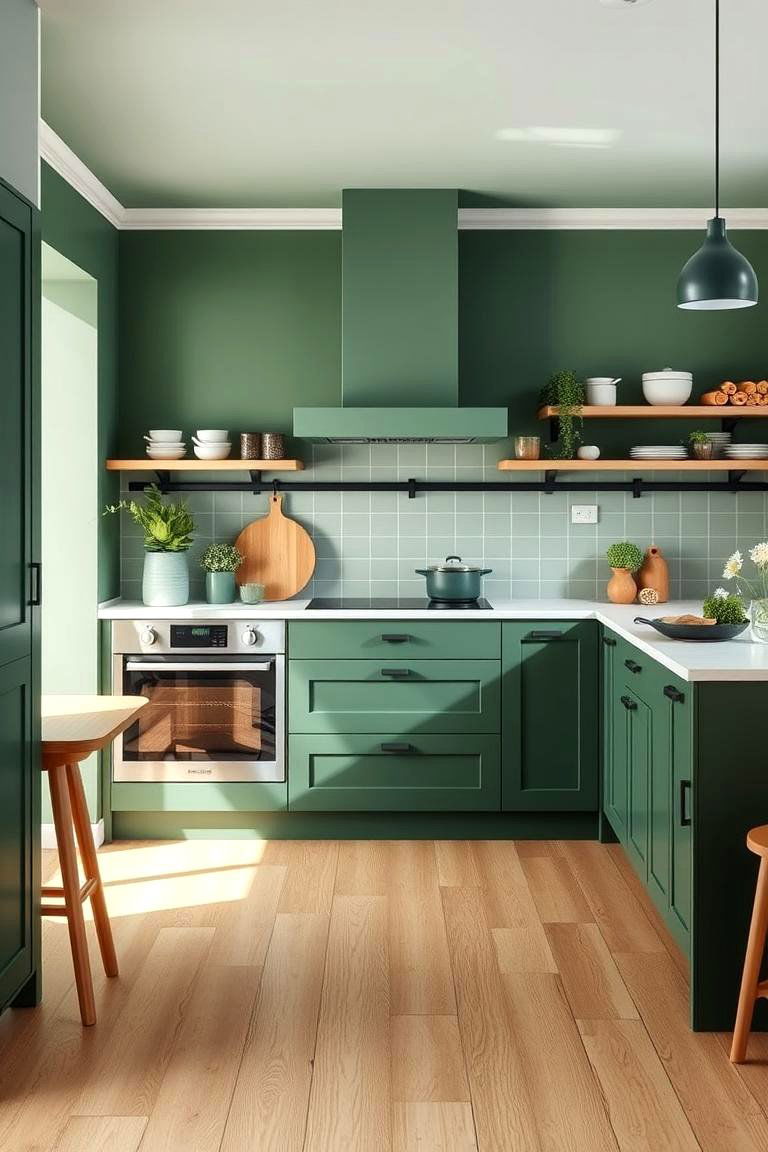 Forest Green with Light Wood for a Scandinavian Touch - 25 Forest Green Kitchen Ideas