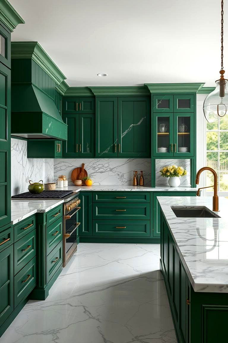 Forest Green with Marble Accents for Luxury - 25 Forest Green Kitchen Ideas