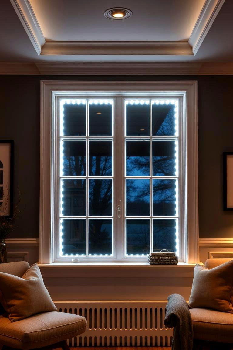 Framed Window Trim with Hidden Lighting - 25 Farmhouse Interior Window Trim Ideas