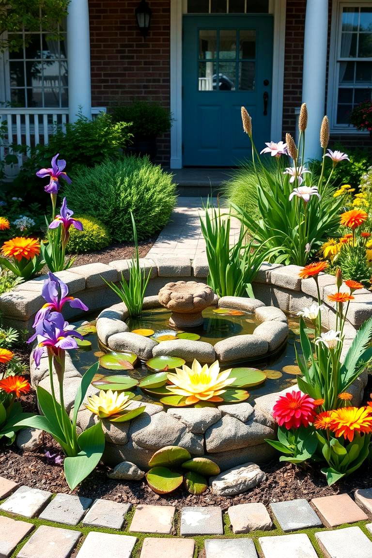 Front Yard Garden with Water Features - 25 Front Yard Texas Flower Bed Ideas