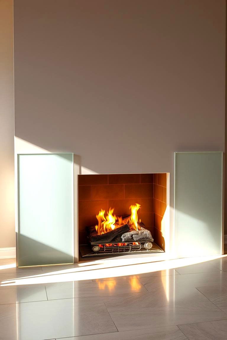 Frosted Glass Panels for Soft Illumination - 25 Fireplace Lighting Ideas