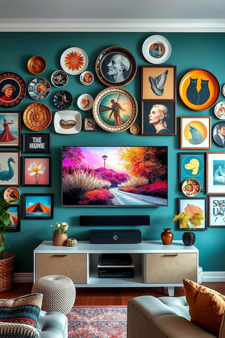 Gallery Wall with Curated Artworks - 25 Tv Accent Wall Ideas