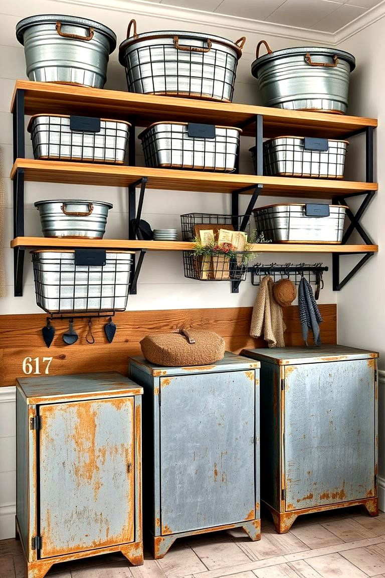 Galvanized Metal Elements for Industrial Flair - 25 Farmhouse Mudroom Ideas
