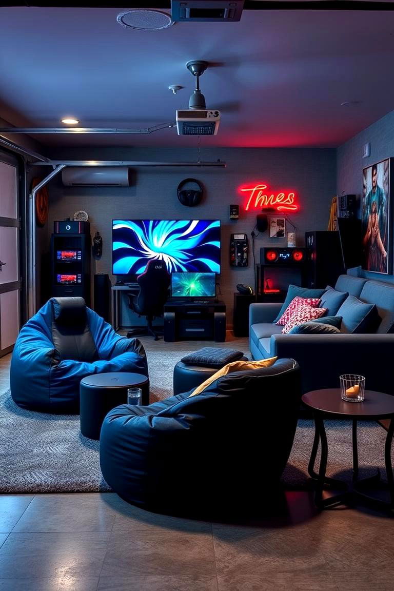 Gaming Lounge with Comfortable Seating - 25 Garage Game Room Ideas