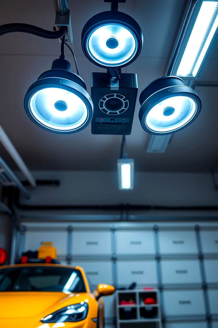 Garage Lighting with Built In Bluetooth Speakers - 25 Garage Lighting Ideas