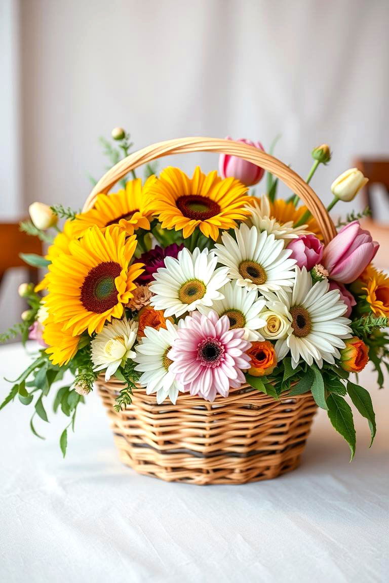 Garden Inspired Floral Basket - 25 Flower Centerpiece Ideas