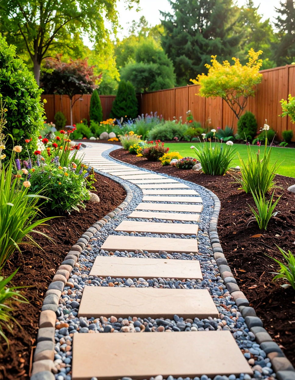 Garden Path Using River Rocks