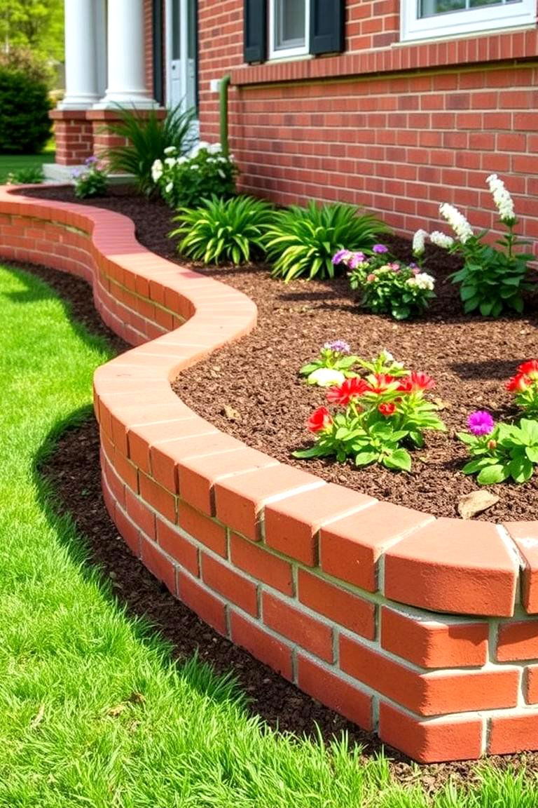 Garden Wall with Brick Edging - 25 Front Yard Brick Fence Ideas
