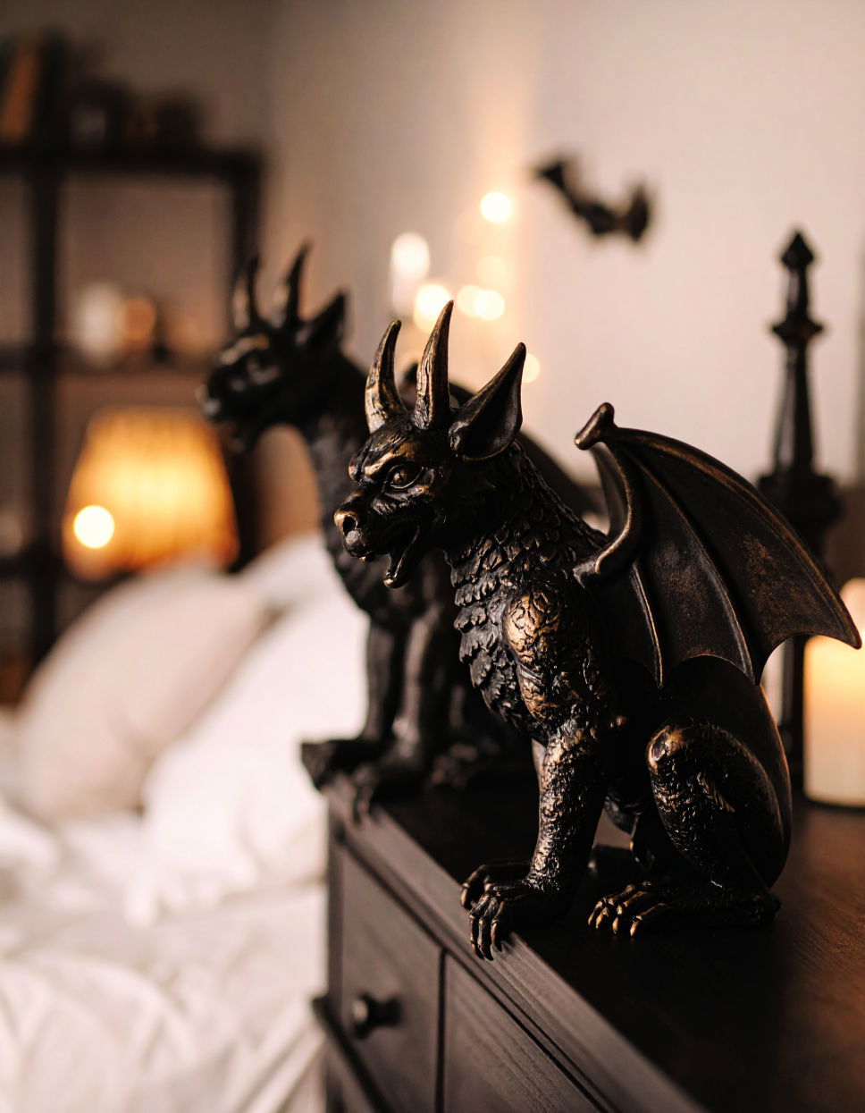 Gargoyle Statues for Gothic Flair Vampire Bedroom Ideas