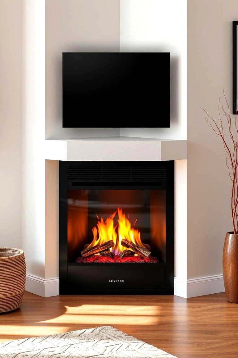Gas Corner Fireplace with Modern Features - 25 Corner Fireplace Ideas