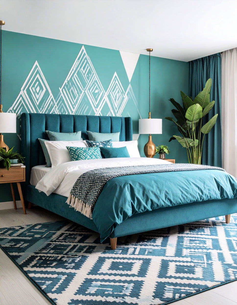 Geometric Patterns in Turquoise Turquoise Bedroom Ideas