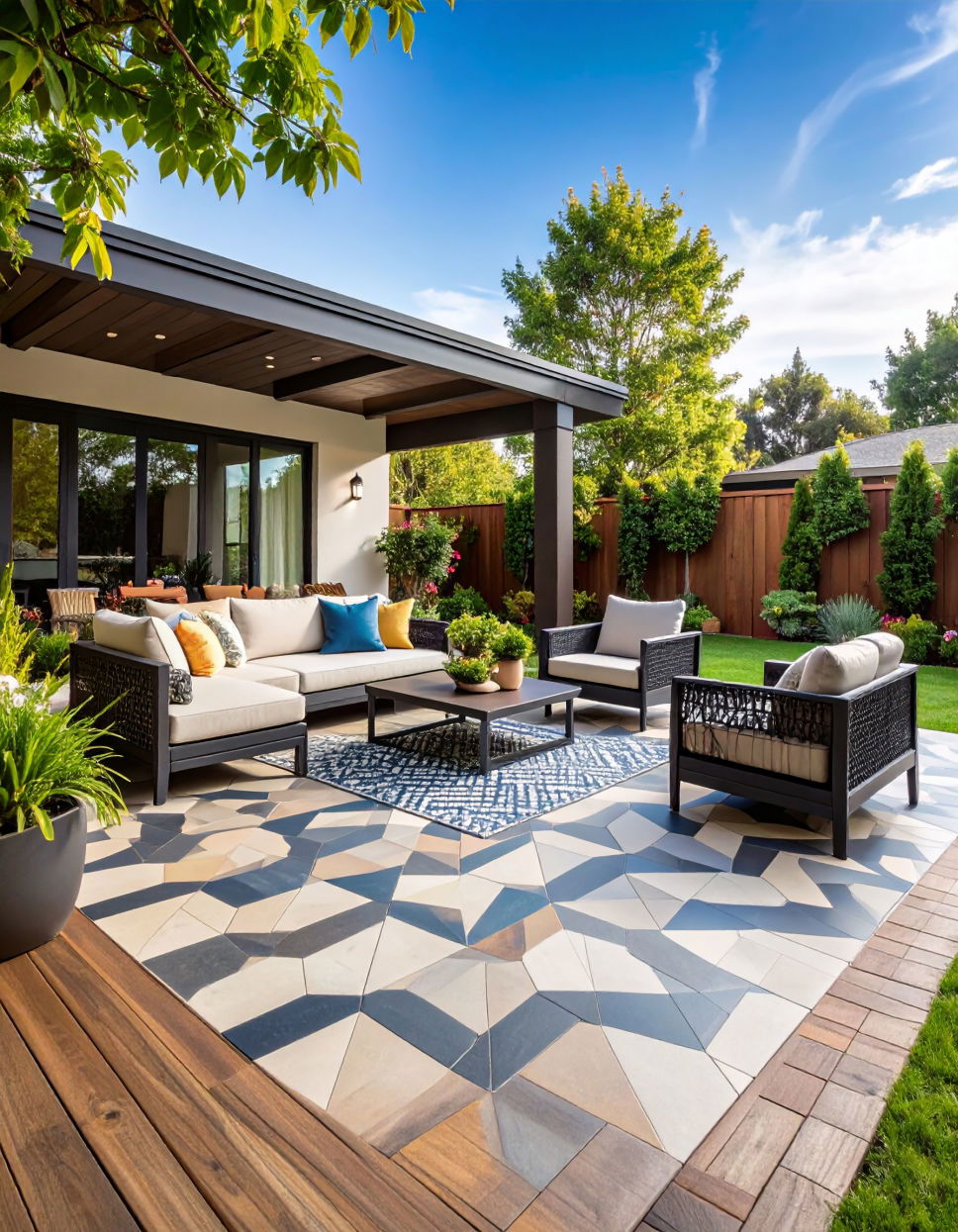 Geometric Tile Patio for a Bold Statement