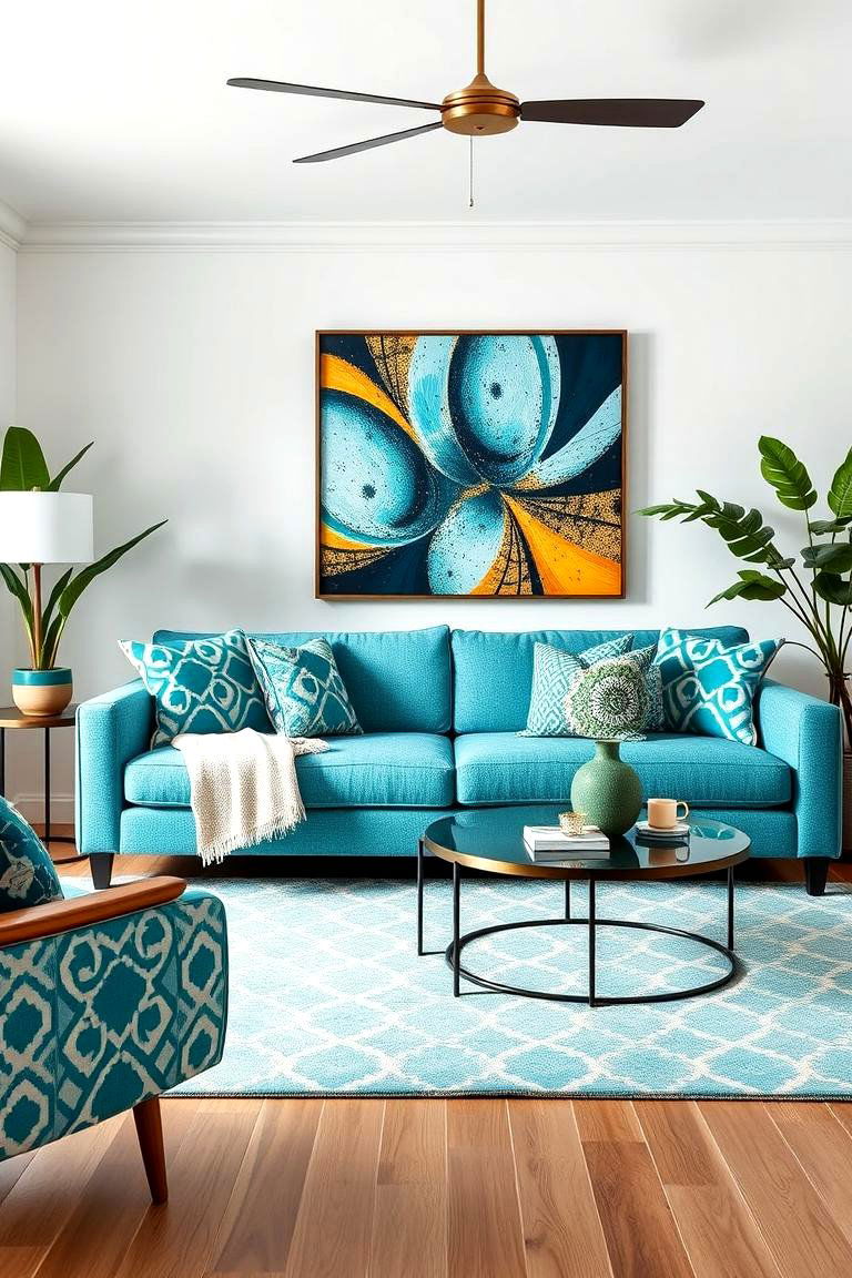 Geometric Turquoise Patterns - 25 Turquoise Living Room Ideas
