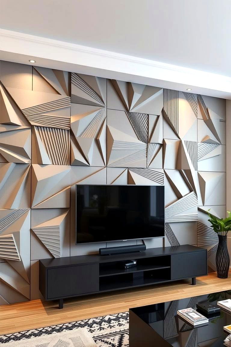 Geometric Wall Panels for Modern Artistry - 25 Tv Accent Wall Ideas