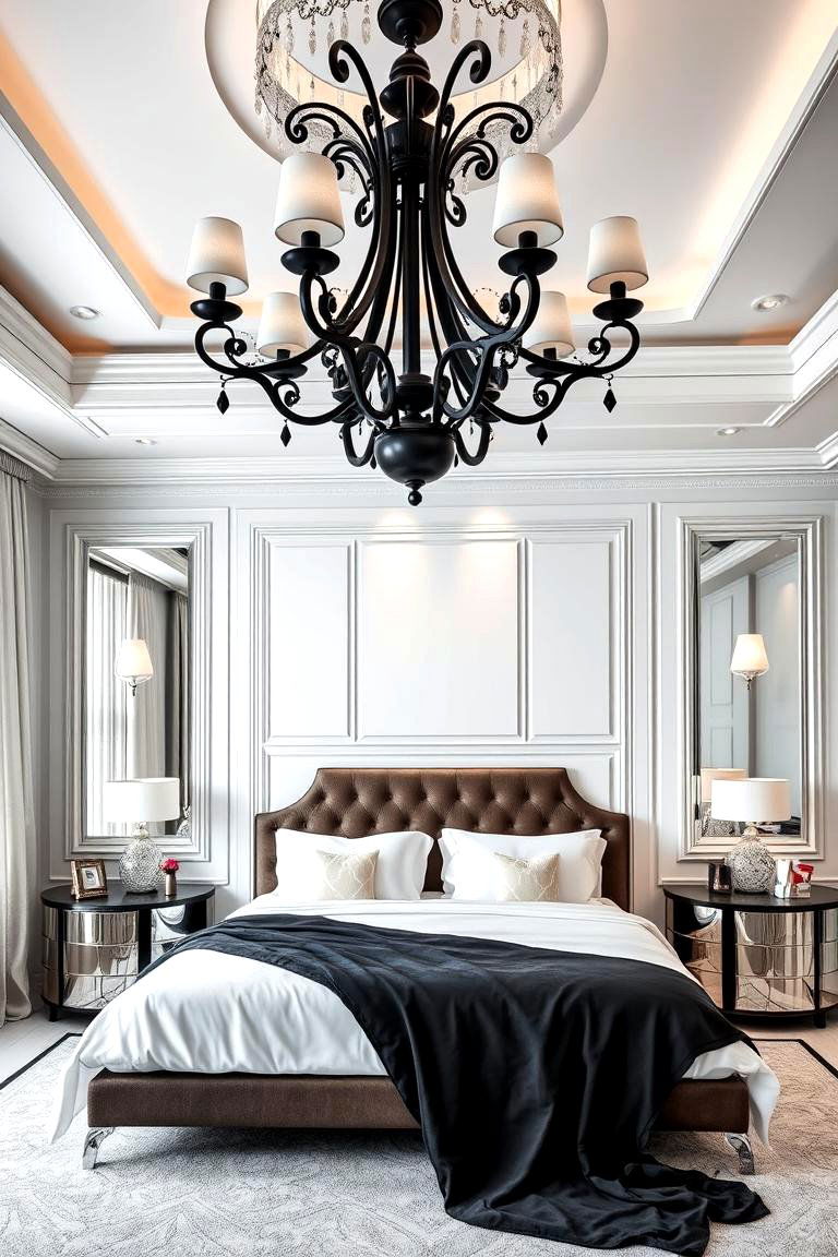 Glamorous Black and White Lighting Fixtures - 25 Feminine Black and White Bedroom Ideas