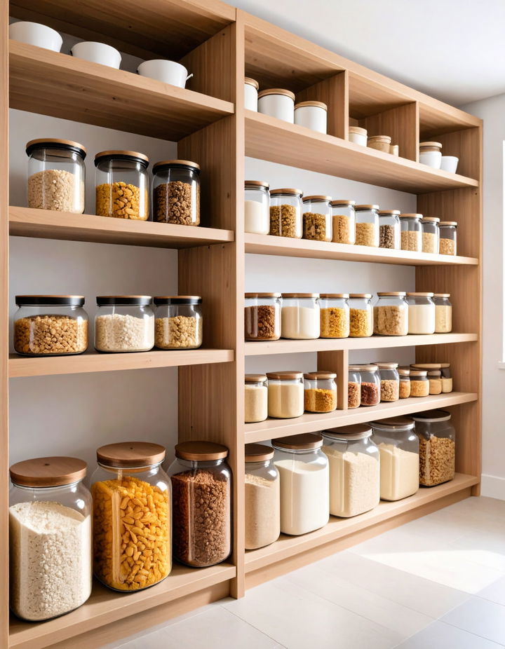 Glass Jars for a Clean and Stylish Look Walk in Pantry Ideas