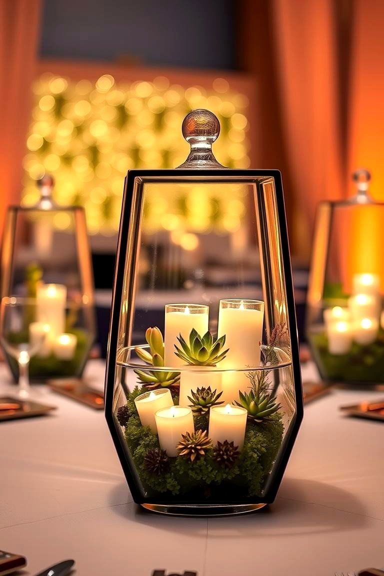 Glass Terrarium with Floating Lights - 25 Floating Wedding Centerpiece Ideas