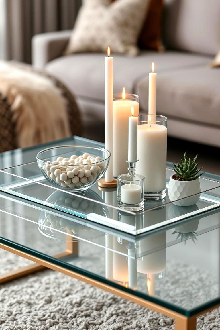 Glass Tray with Candles and Decorative Objects - 25 Coffee Table Centerpiece Ideas