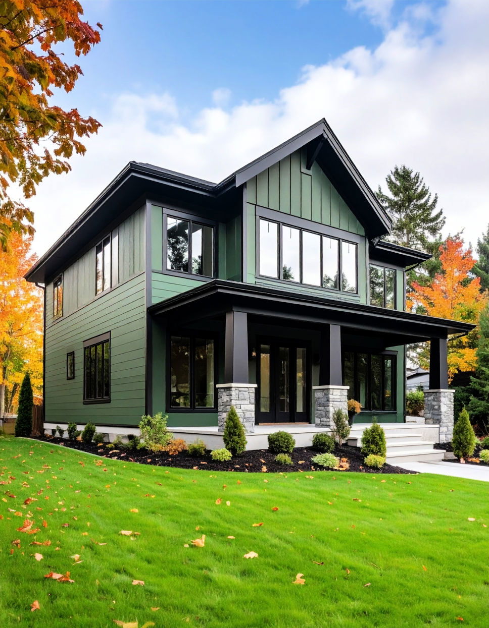 Glossy Black for a Touch of Luxury Exterior House Color Schemes With Sage Green Siding