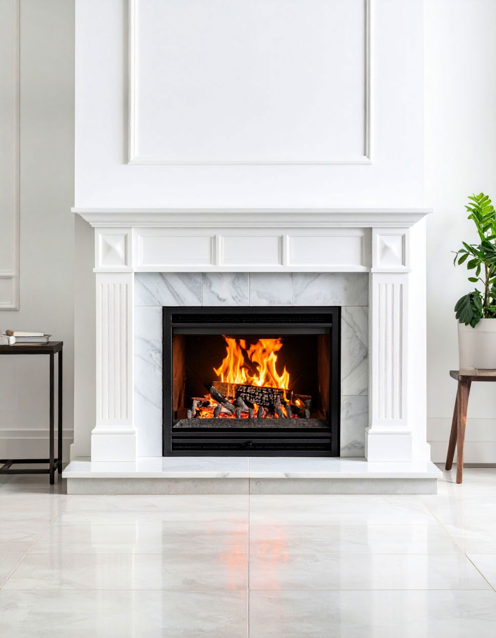 Glossy Ceramic Tiles Fireplace