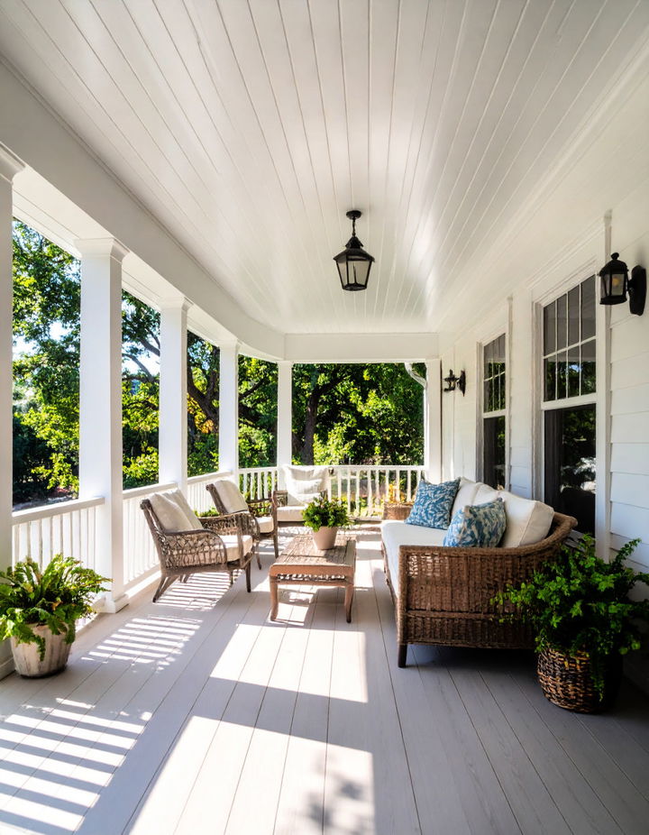 Glossy White Vinyl for a Fresh Clean Appearance Vinyl Porch Ceiling Ideas
